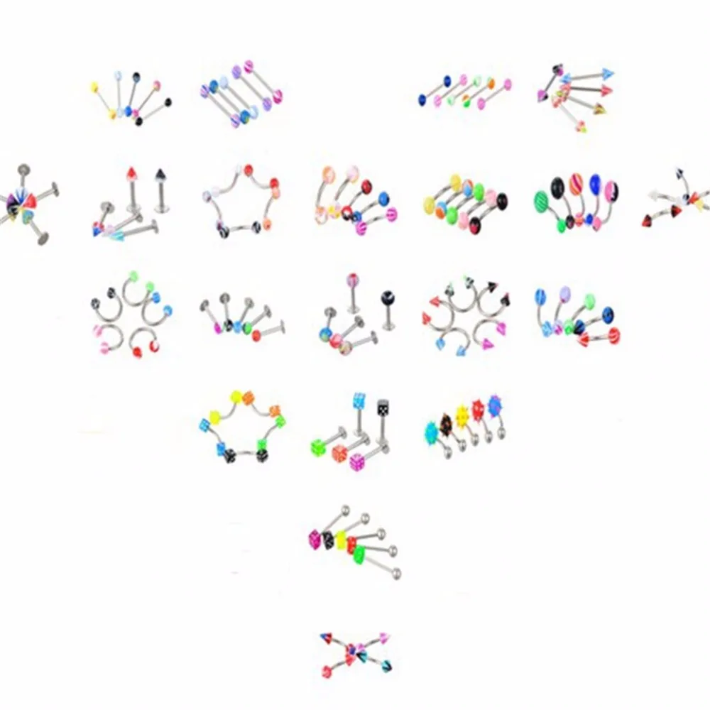 

105Pcs/1 Lot Nose Piercing Body Jewelry Eyebrow Bar Ring Navel Belly Lip Tongue