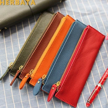 

New Leather Pen Pouch Creative Retro Pen Bag Luxury Handmade Pencil Case Student Stationery Bag Storage Bag Papelaria CL-19125