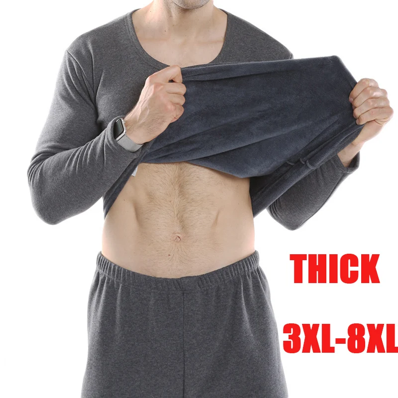 plus size thermal underwear men autumn winter cotton thick super soft thick loose warm long johns shirt+pants underwear set