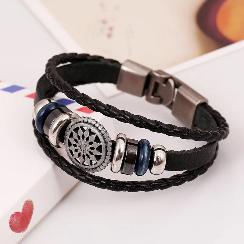 

Bracelets/Bangles Men and Women Leather Love Flower Chain Rope Bangles Em A O Inox Special Jewelry Black/White/Brown 2019