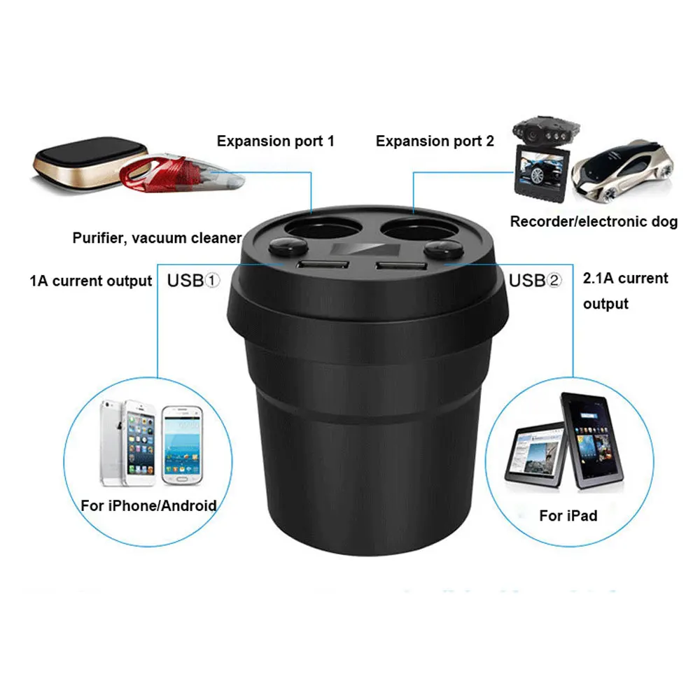 YuBeter Car Charger Cup Cigarette Lighter Sockets DC12-24V Adapter Dual USB Ports For Phone GPS Charge With Voltage LED Display