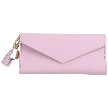 

Fashion Women PU Leather Long Section Wallet Simple Tassel Solid Color Metal Heart Shape Pendant Decoration Multi-functional P
