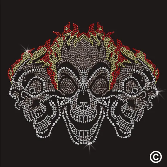 

2pc/lot Triple Flame Skulls hot fix rhinestone transfer motifs iron on applique patches strass iron for shirt coat