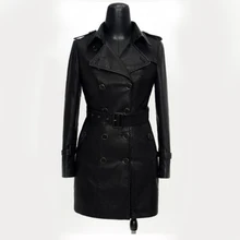 Красивая осенняя куртка из искусственной кожи, черная, красивая, с отворотом, на пуговицах, размера плюс, элегантная, модная, средней длины, искусственная кожа, пальто, верхняя одежда