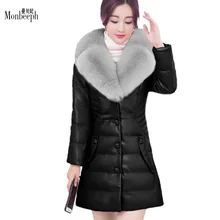 plus size S-6XL Women’s genuine leather down outerwear down jacket women fox fur collar coats medium-long Winter warmth hoodies