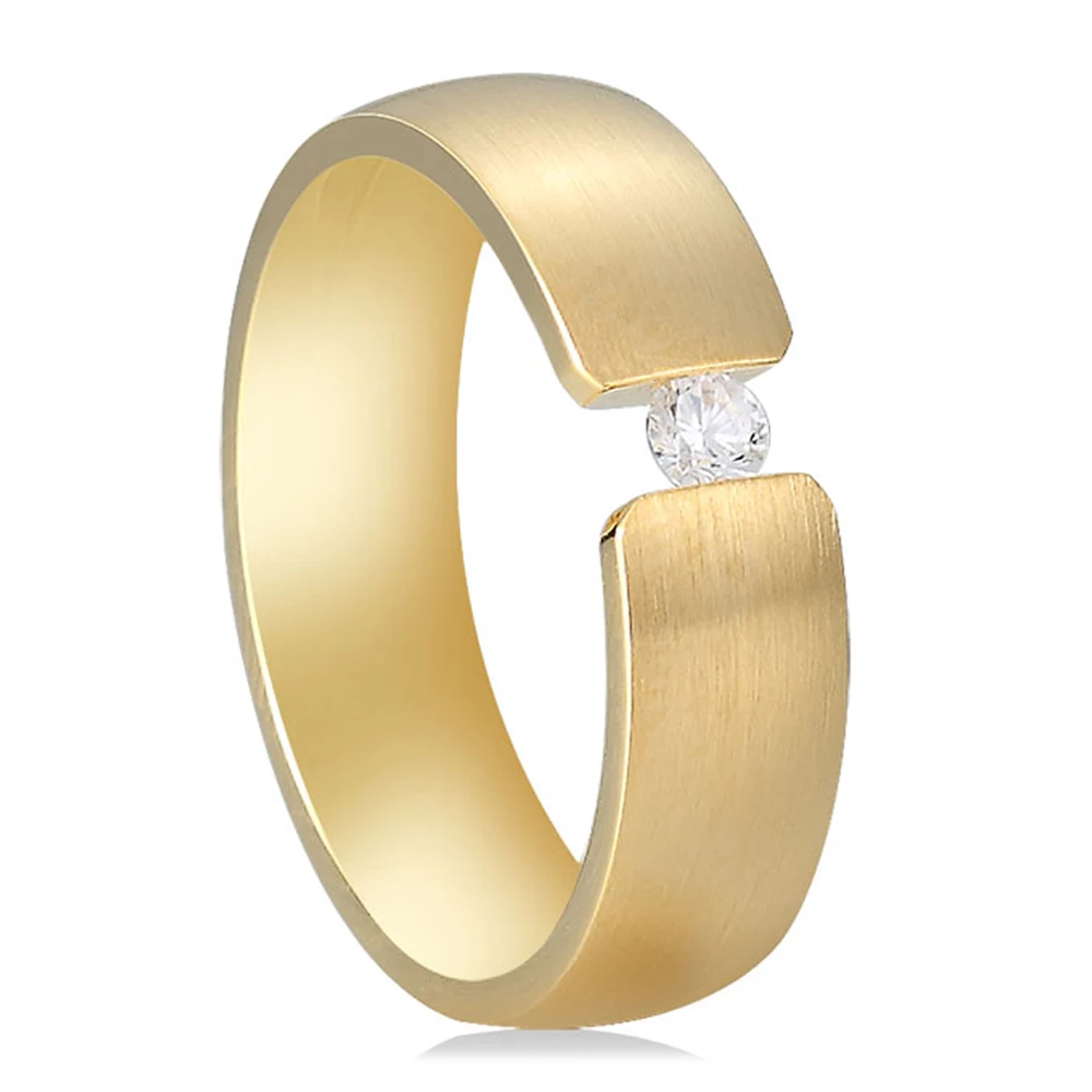6mm Women Cut off Design CZ Stone Rings Gold Color Matte Stainless
