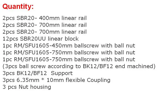 6 компл. SBR16 SBR20 линейная направляющая+ шариковые винты RM1605 SFU1605 шариковые винты+ BK/BF12+ гайка Корпус+ муфты для ЧПУ частей - Цвет: SBR20-400700700