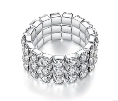 5 шт/лот высокое качество продвижение Sparking многорядные серебряные эластичные полные кольца с прозрачными стразами для женщин оптом R113 - Цвет основного камня: three rows