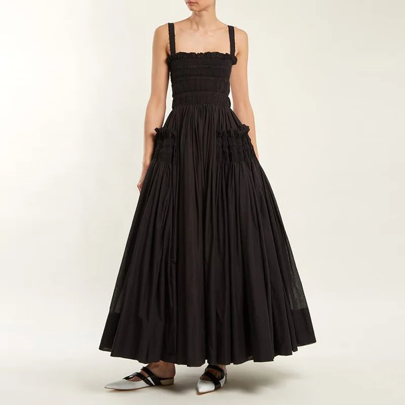 

Runway Designer Vintage Midi Dress 2019 Women Summer Sexy Backless White/Black Draped Mid-Calf Ball Gown Dress Cotton Dress