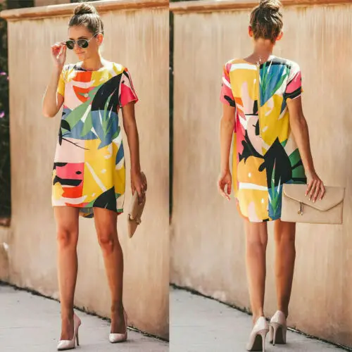 

Women Summer Colourful Plus Size Short Sleeve Casual Party Dress