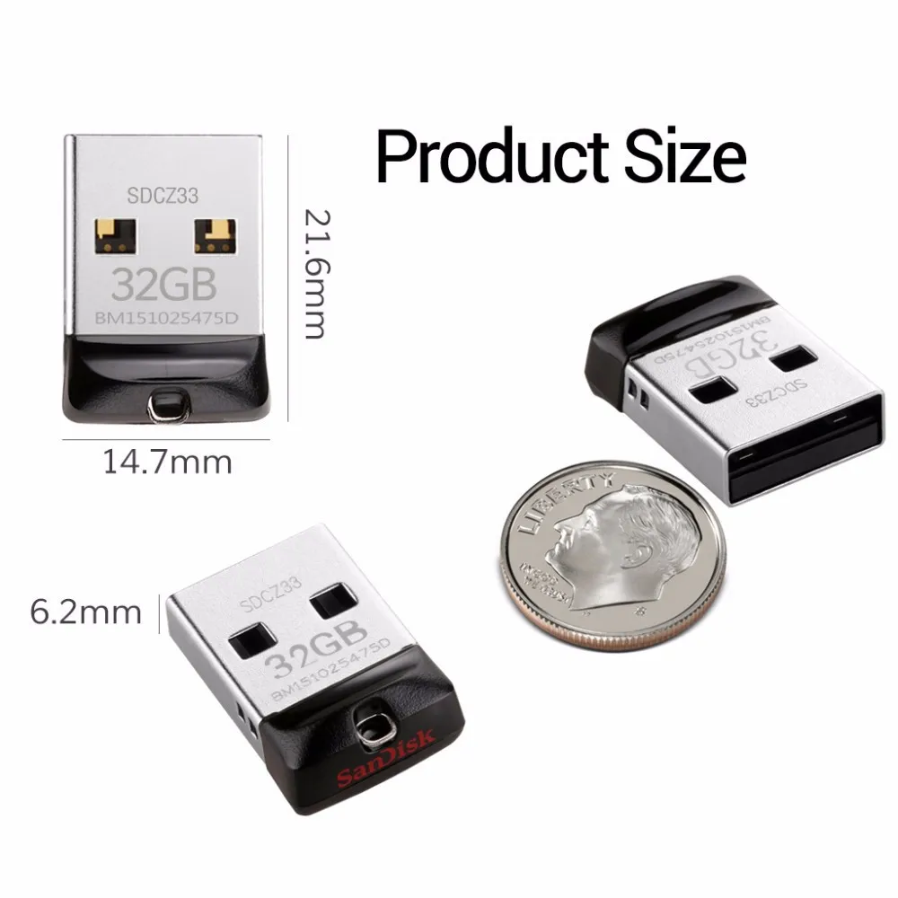 SanDisk Cruzer Fit CZ33 USB флеш-накопитель 64 Гб супер мини USB Флешка 32 ГБ USB 2,0 флеш-накопитель 16 Гб карта памяти