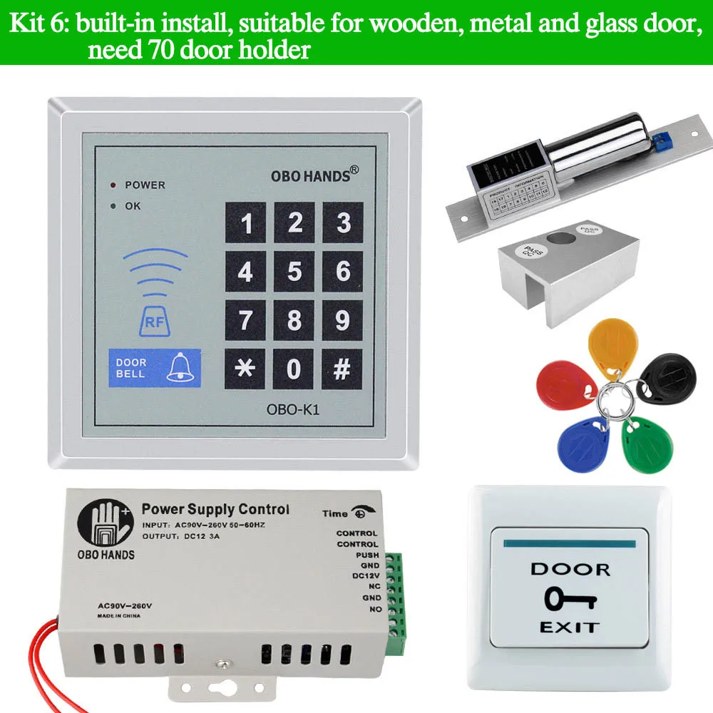 Домашняя система контроля допуска к двери комплект 125 кГц RFID Пароль контроллер клавиатуры с электрическим замком 180 кг Магнитный Удар 500 пользователя - Цвет: Set 6
