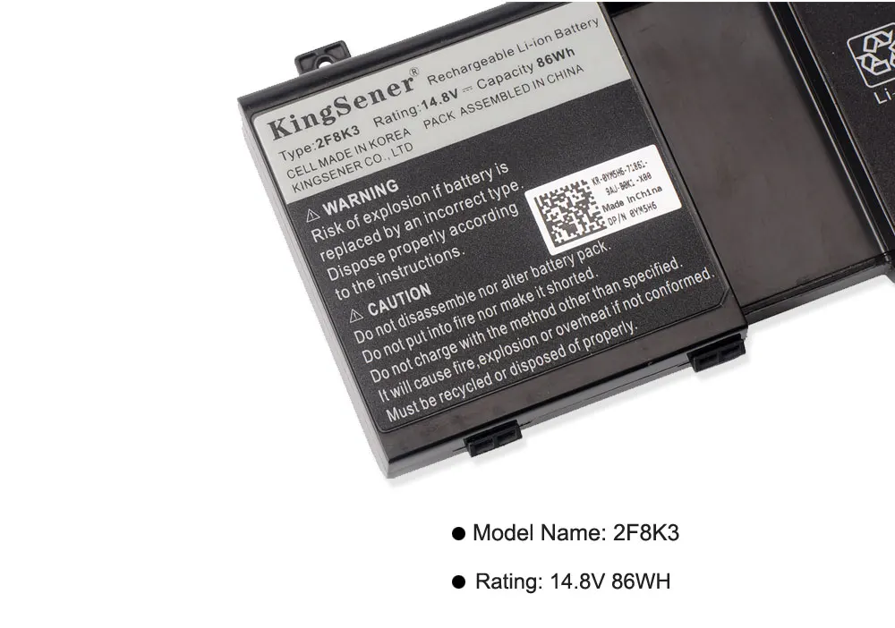 Kingsener 2f8k3 Bateria do Portátil para Dell Alienware 17 r1 17x M17x-r5 Alienware 18 r1 18x M18x-r3 Série 02f8k3 Kj2px 14.8v 86wh - Imagem 6