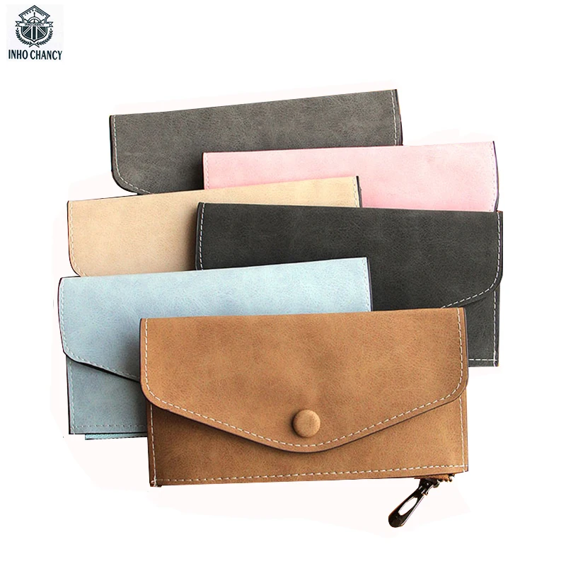 

INHO CHANCY Ultra Thin Matte Leather Long Women Wallet Vintage Envelope Female Coin Purse Fashion Card Holder Zipper Phone Pouch
