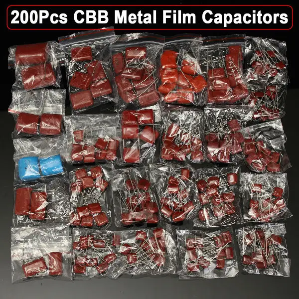 

200pcs/lot 25 Types 630V 0.001uf~2.2uf CBB Metal Film Capacitors Assortment Kit Free Shipping