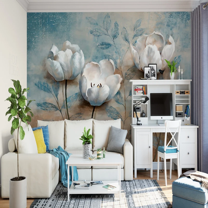buy 3D Photo Custom European Style Wallpaper Vintage Retro Reliefs With Flowers Mural Home Decor Wallpaper Sofa TV Background