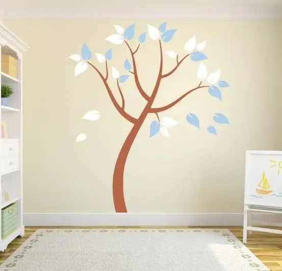 Tree Wall Decal For Nursery Two Colors Of Leaves Living Room Tv Sofa Background Decor Removable Colorful Stickers Mural ZA845 | Дом и сад
