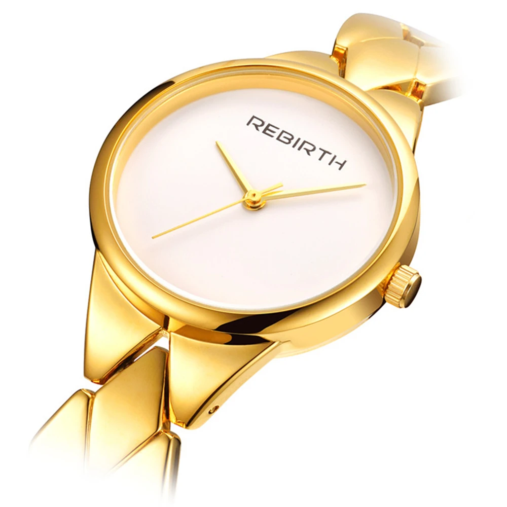 Новые часы REBIRTH Relogio Feminino женские кварцевые золотые с браслетом из нержавеющей