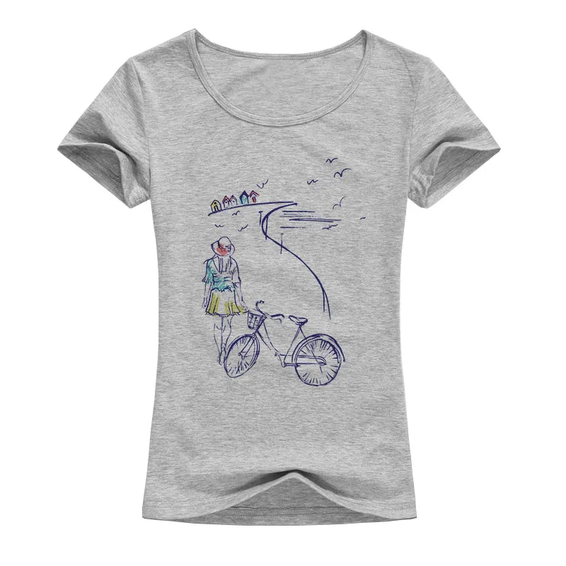 Новинка года, летняя модная женская футболка с коротким рукавом и велосипедом для девочек, повседневный Топ, крутая хипстерская футболка, Милая футболка A66