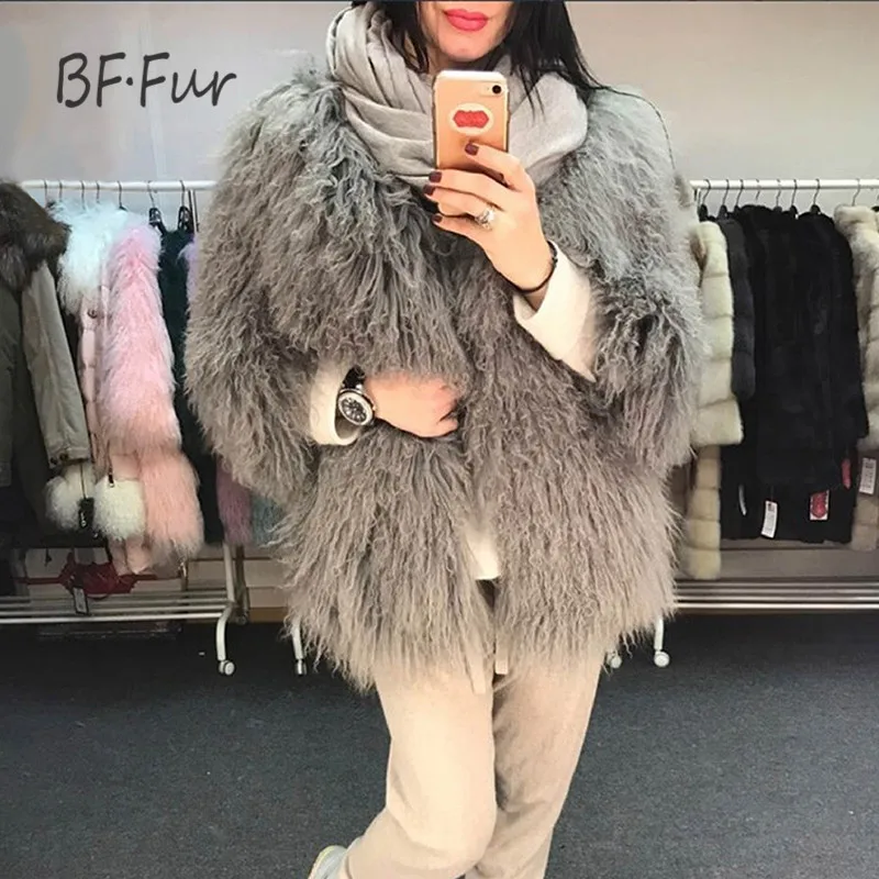 BFFUR натуральный мех 2017 модное женское Шерстяное меховое пальто цельная кожа