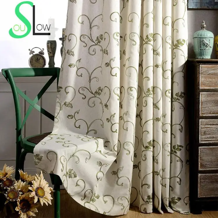 1259 40 De Réductionlent Soul Gris Vert Herbe Lin Rideau Tissu Floral Brodé Rideaux Pour Salon Cortinas Cuisine Chambre Fenêtre Bébé In Rideaux