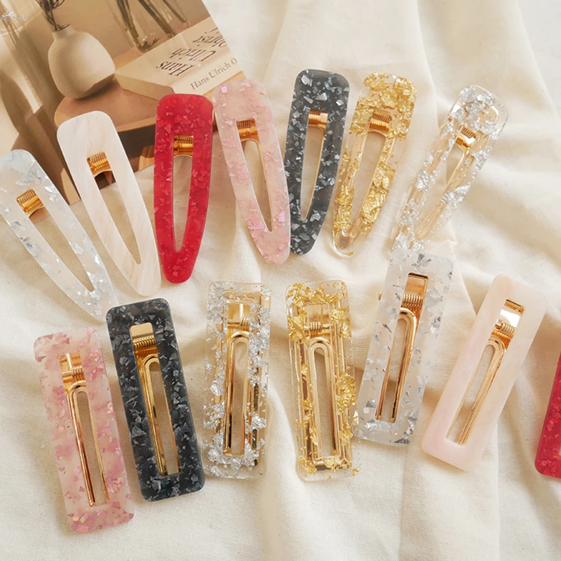 AOMU Korea Hollow Geometric Waterdrop Acrylic Hair Clips Shiny Tin Foil