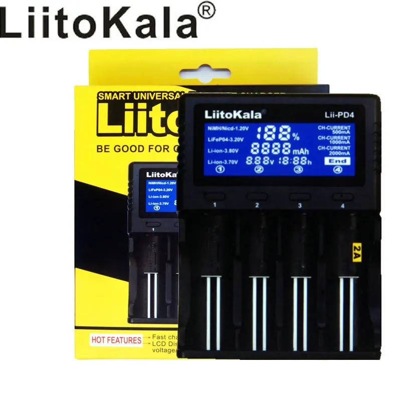 Liitokala lii-PD4 18650 26650 1,2 в AA AAA NiMH 3,7 в литиевая батарея зарядное устройство 26650 четыре Смарт слот Универсальное зарядное устройство