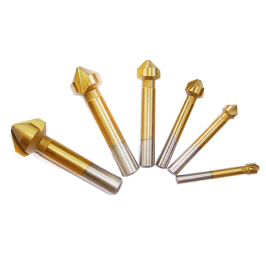 

6pcs 90 Degree 3 flute Titanium Coated Chamfer Chamfering Edge Mill Cutter Wood Countersink Drill Drilling Bits Steel Wood Work