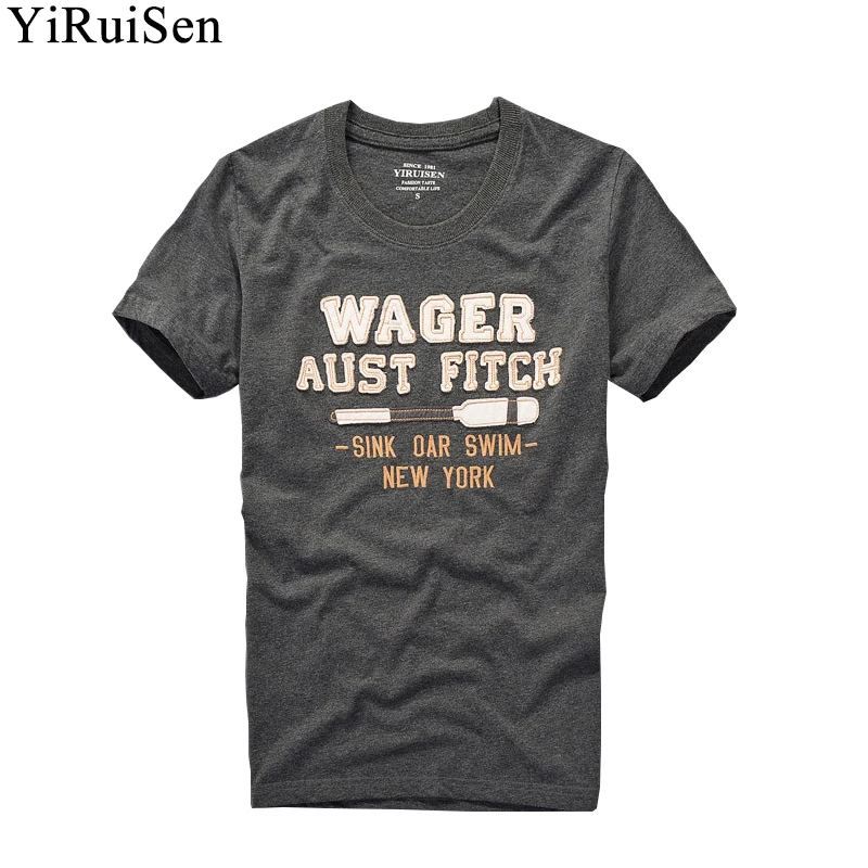 YIRUISEN Brand Clothing T Shirt Men Patchwork And Embroidery Lether Design Men's 100% Cotton Short Sleeve Fashion Top Tees
