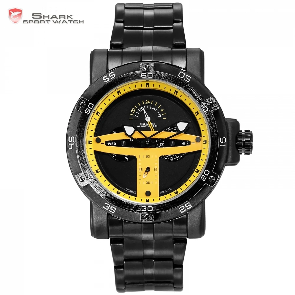Greenland Shark Sport Watch Yellow Black Date Display Montre Homme Stainless Steel Band Relojes Quartz Men Wrist Watches /SH429 Greenland Shark Sport Watch Yellow Black Date Display Montre Homme Stainless Steel Band Relojes Quartz Men Wrist Watches /SH429