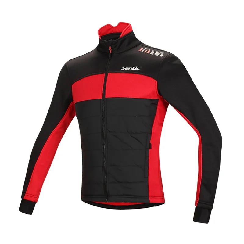Santic Мужская зимняя Флисовая теплая куртка с длинным рукавом для велоспорта Gula теплая и ветрозащитная куртка для велоспорта MTB дорожный велосипед ветровка Джерси - Цвет: Красный