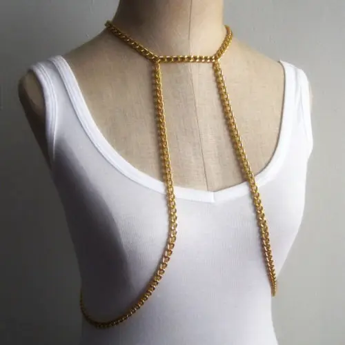men biker body chain,gold plated body harness,chain vest,chain