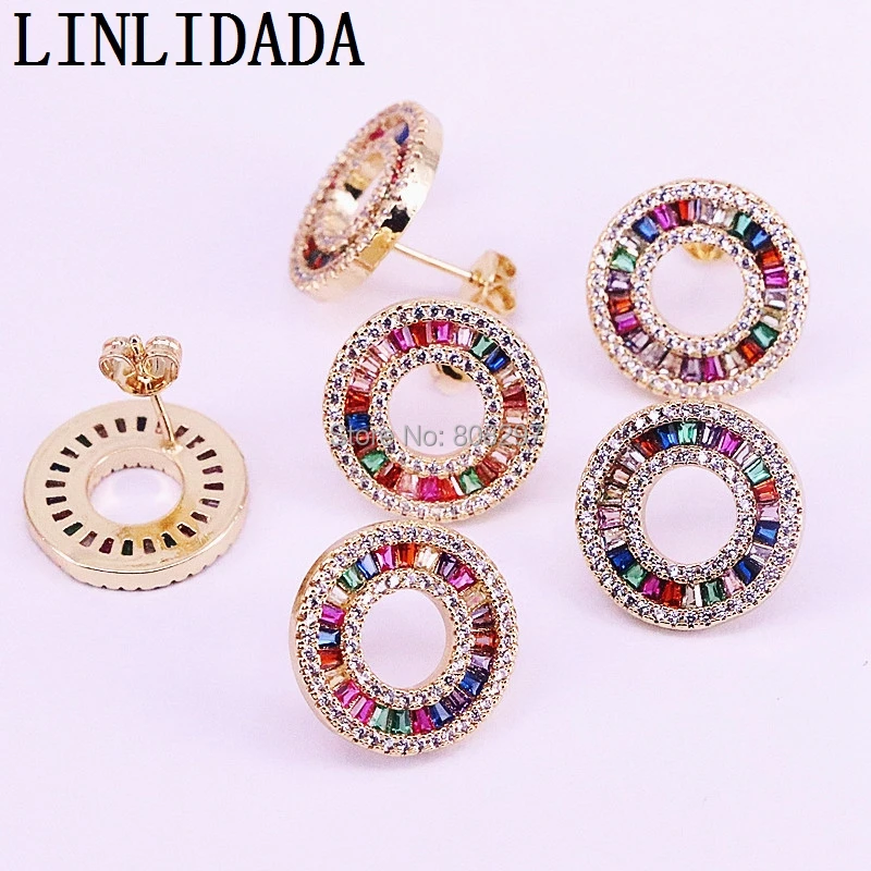 

6Pair Popular CZ Earrings Multicolor Rainbow zircon circle Stud Earrings for Women girls delicate wedding party jewelry