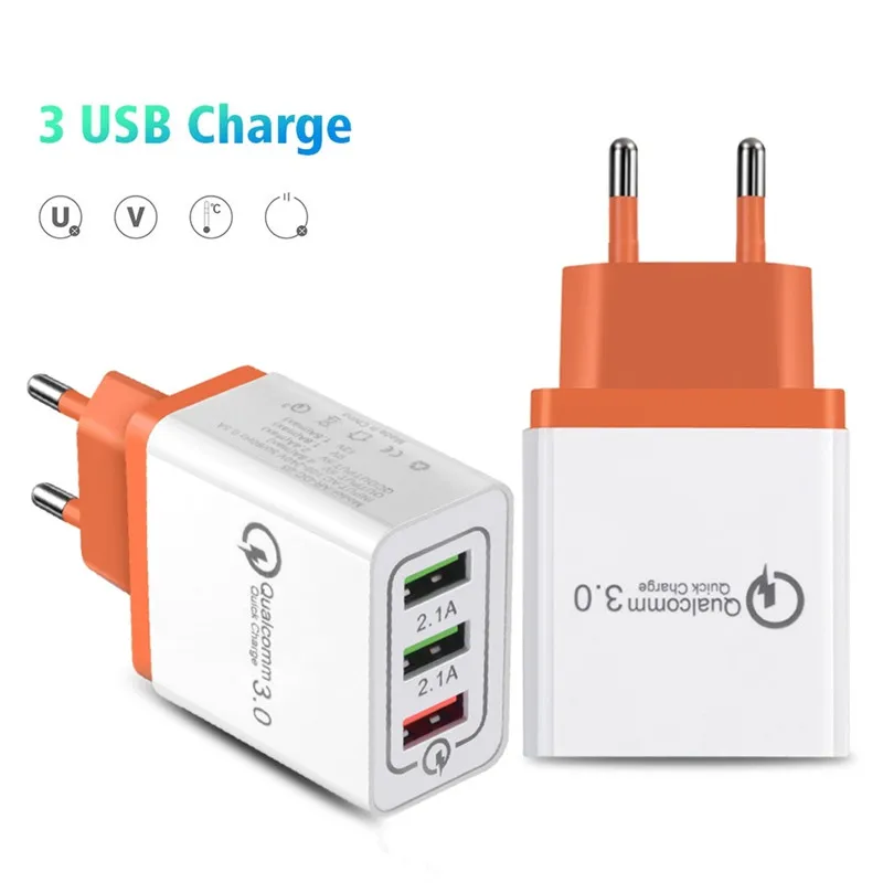 

3 Port Usb Quick Charger Qc 3.0 Adapter For iPhone 7 6 Xiaomi Samsung Huawei Cargador Chargeur Caricatore USB Movil Carga Rapida