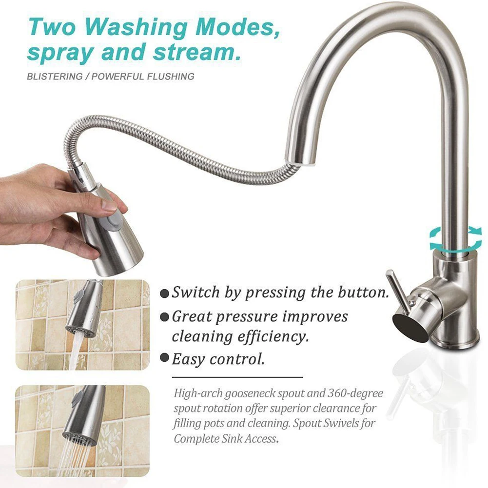 

304 Stainless Steel Pull Faucet Kitchen Faucet Hot and Cold Sink Faucet