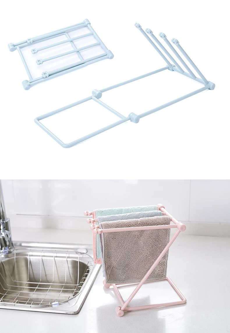 Foldable Kitchen Storage Rack Vertical Multi Functional Towel Holder Bottle Shelf Cup Rack Dishcloth Hanger PP Portable Holder (4)