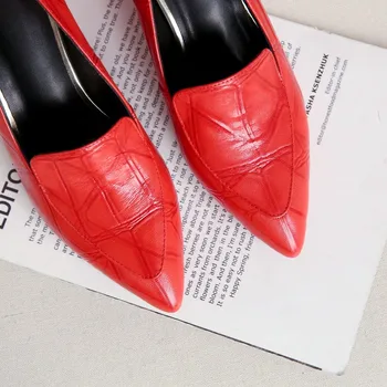 

GPOKHDS 2019 women Pumps soft Sheepskin autumn spring patchwork Rome style black color pointed toe high heels pumps party dress