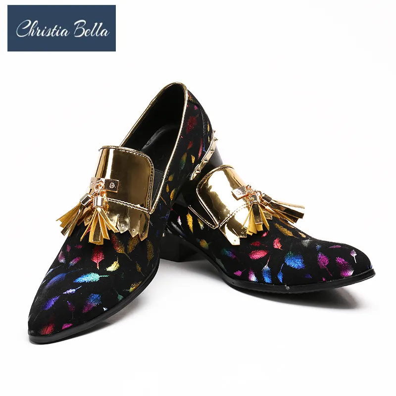 

Christia Bella Classics Genuine Leather Men Loafers Tassel Slippers Smoking Mens Dress Shoes Brand Designer Mens Flats Plus Size