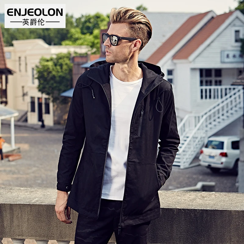 

Enjeolon brand fall hoodies Bomber windbreaker jackets men fashion black Mens coats jacket men hooded Jacket Men clothes WT0517