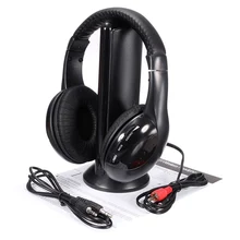 Multifunction 5in1 HiFi Stereo Wireless Audio chat Headphone Earphone Black Headset Monitor w Mic For MP3