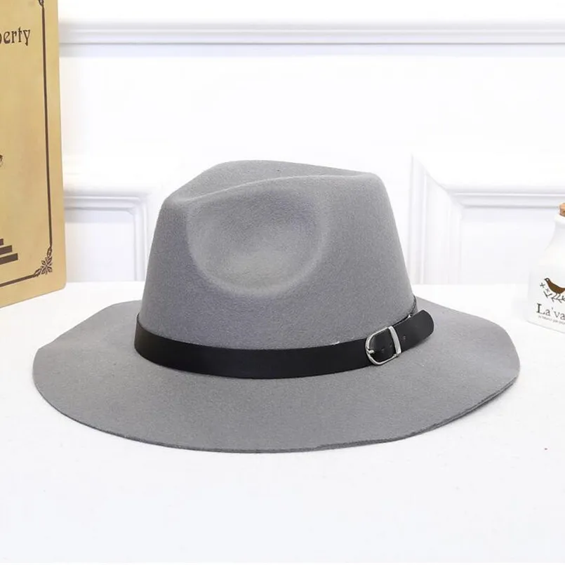 

Free Shipping Fedora Hat for Women Men Wool Wide Brim Solid Belt Style Red Black Vintage Church Hat Chapeau Homme Feutre M0205