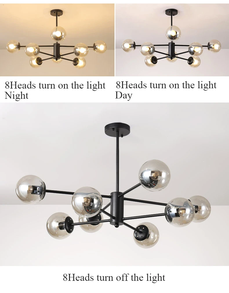 Волшебный стеклянный шар современная люстра светильник подвесной светильник черного светодиодный вариант Жилая обеденный фойе 8/10/12 головок люстра E27 лампа светильник