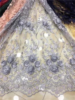 

Gorgeous French Net Lace Fabric 3D Flowers African Tulle Mesh Lace Fabric High Quality With green And Beads For Bride