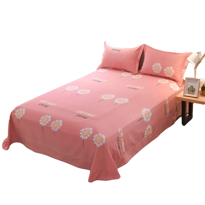 

Red Print Flat Sheet King Size Cotton 3Pcs Blend Printed Flat Sheets Bed Sheets With Pillow Covers Mattress Protector Cover