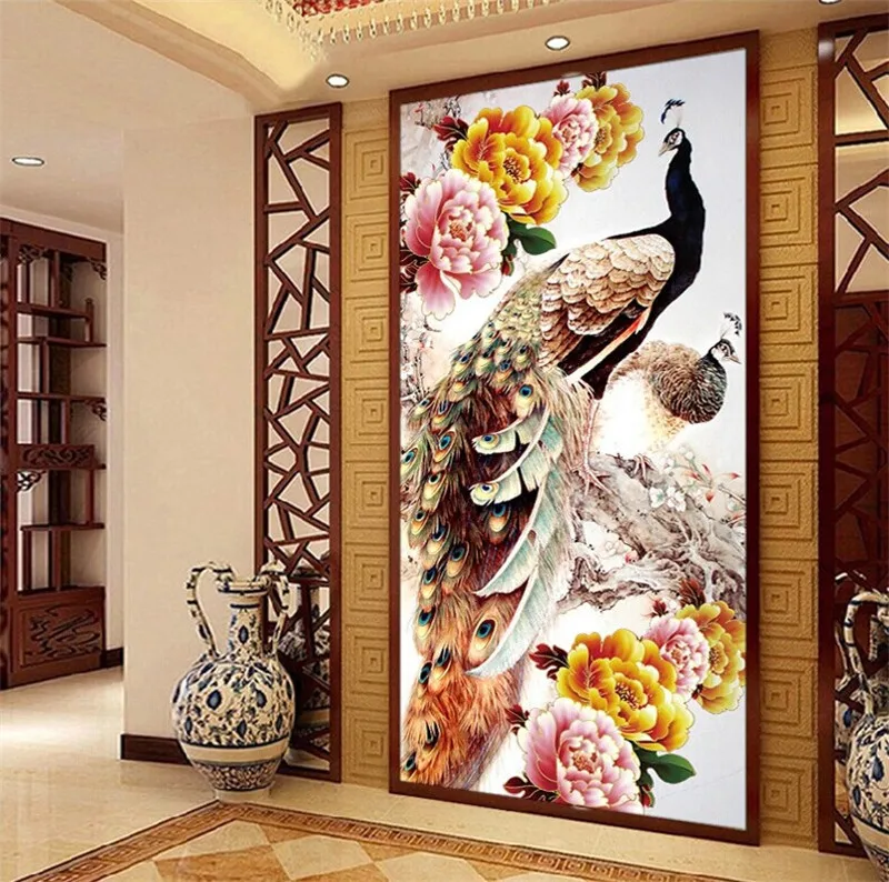 2022 hot sale fashion 5D crystal round diamond painting cross stitch diamond embroidery needwork paste two peacocks for gift zx