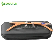 SOOLALA madera bambú gafas de lectura sin montura hombres y mujeres dioptrías presbicia con aumento gafas de lectura + 1,0, 1,5, 2,0, 2,5, 3,0, 3,5