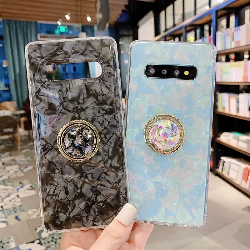 Case For Samsung S10 Plus S10e Note9 Note8 Cover Glitter Rhinestone Finger Holder Marble Girly Cases For Samsung S9 S8 Plus Case (7)