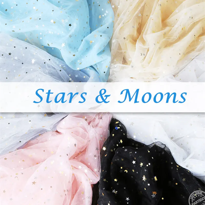 

25 Yards 15cm Tulle Roll Spool glitter Organza Gold star moon Tulle Organza DIY Tutu Skirt supplies Baby Shower wedding Decor