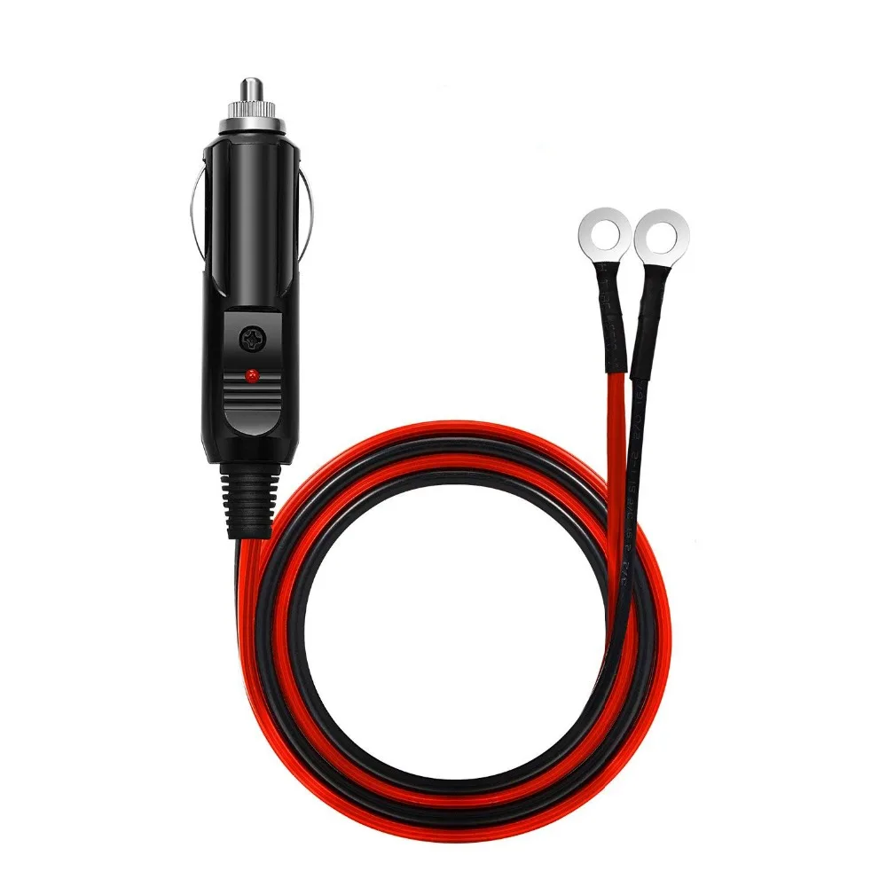 

6Ft Male Plug Cigarette Lighter Outlet + Eyelet Terminal Power Supply Cord 12V 16AWG Heavy Duty Cable Fused DC Power 12 24 Volt