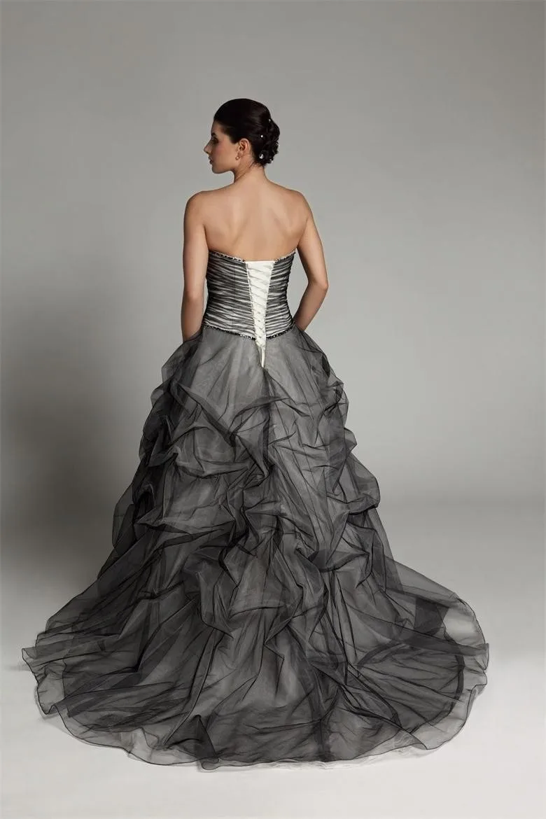 ТРАПЕЦИЕВИДНОЕ длинное готическое черно-белое свадебное платье, новинка года, милое платье-корсет, винтажное цветное свадебное платье из тюля, на заказ
